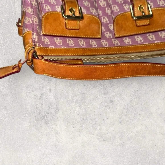 Vintage 2005 Dooney & Bourke Pink and Tan Satchel with Monogram Design - Picture 14 of 15